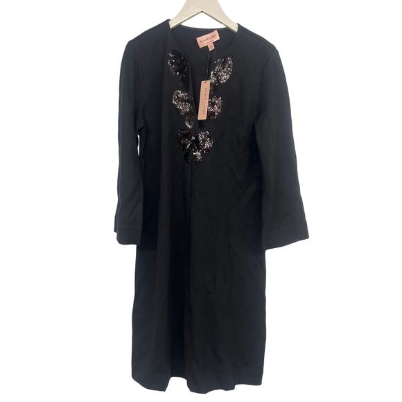 NEW Chico's Black label sz4 black dress shift bow sequin embellished v-neck - Picture 1 of 3